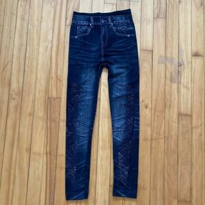 Y2K Embellished Rhinestone Dark Wash Skinny Jeans Leggings Pants / Jeggings